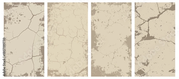 Obraz Collection of four beige grunge textures with cracks, stains, and imperfections vector illustration