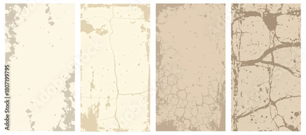 Obraz Collection of four beige grunge textures with cracks, stains, and imperfections vector illustration