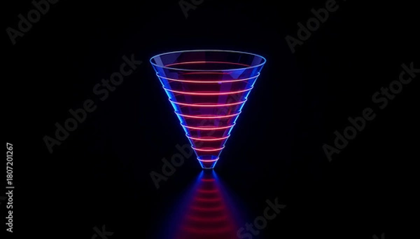 Obraz Futuristic neon red and blue lines funnel for analytics