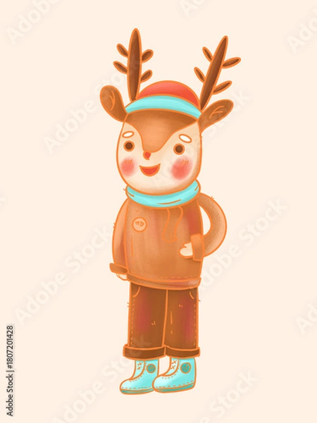Obraz Cartoon Reindeer Flat Illustration