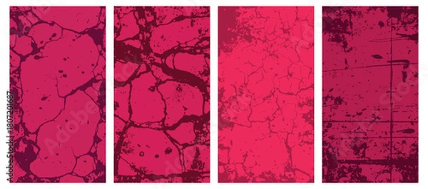 Obraz Set of four burgundy grunge textures for social media story backgrounds vector illustration
