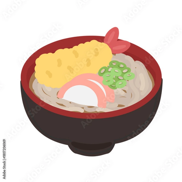 Fototapeta 大晦日と年越しそば（天ぷらそば）　イラスト