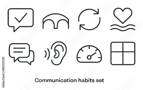 Fototapeta Communication habits icon set with conversations, feedback, repetition, and empathy symbols
