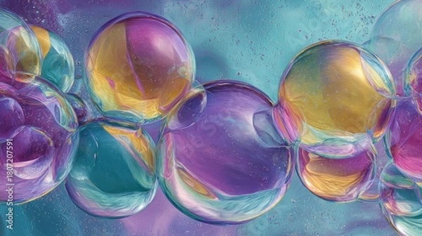 Obraz Abstract, colorful bubbles, iridescent,  in a dreamy,  pastel background