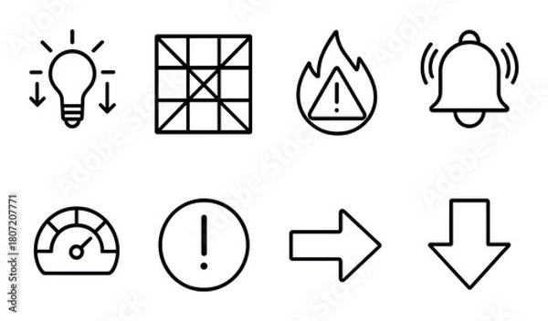 Obraz Set of alert and warning icons on dark background