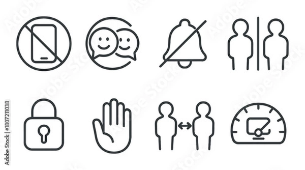 Fototapeta Minimalist icon set depicting communication, privacy, and social interactions