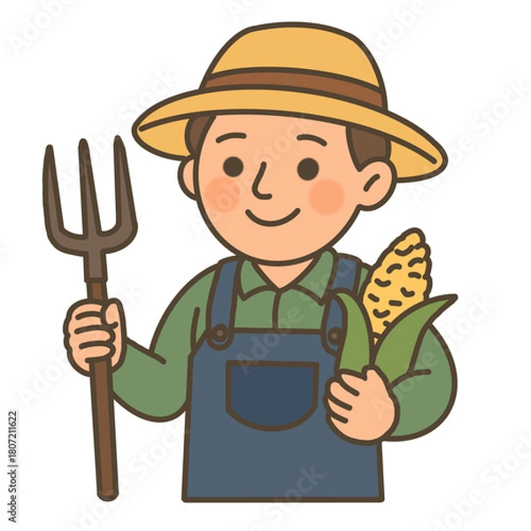 Obraz Hand draw farmer cartoon character with corn