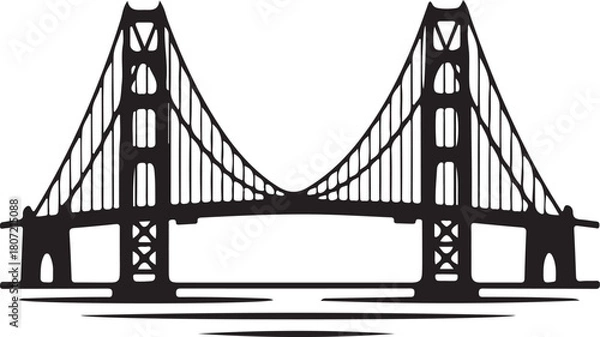 Obraz black silhouette of bridge on white background, vector