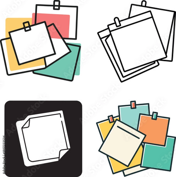 Obraz Clean minimal line art sticky notes icon set