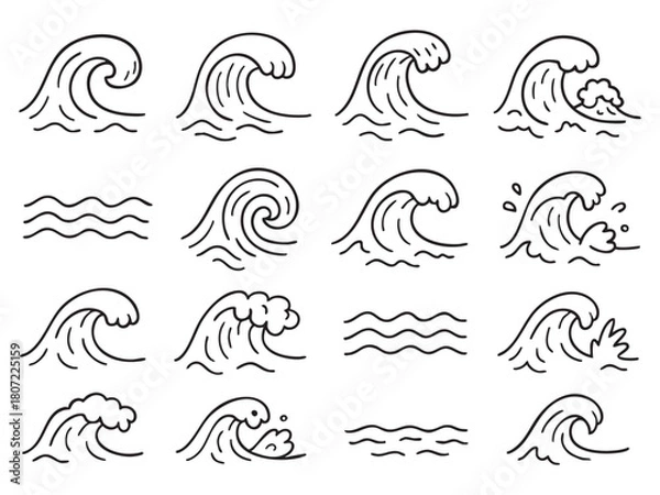 Obraz Wave icons doodle style, hand drawn. Vector stock illustration 
