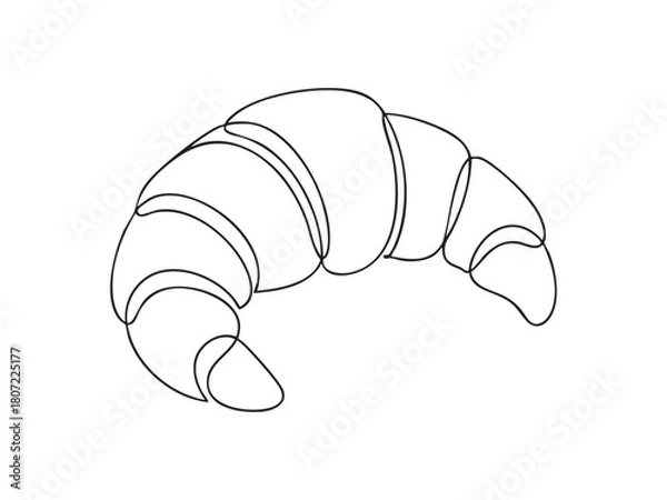 Obraz French croissant one line continuous drawing. Vector illustration.