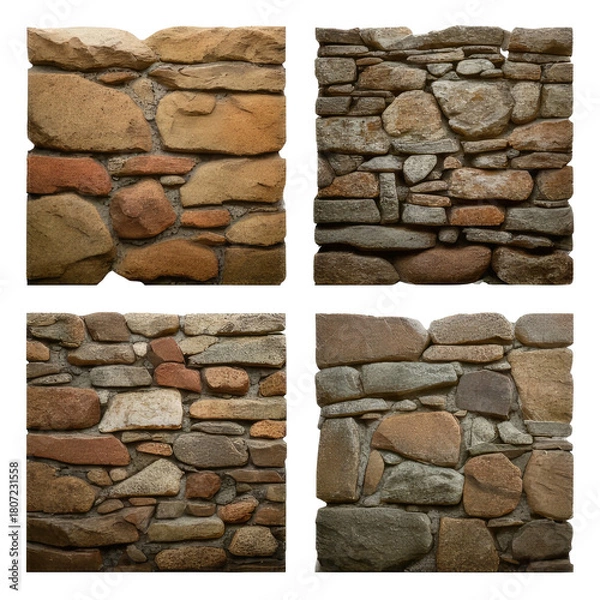 Obraz Four square panels depicting natural stone wall textures