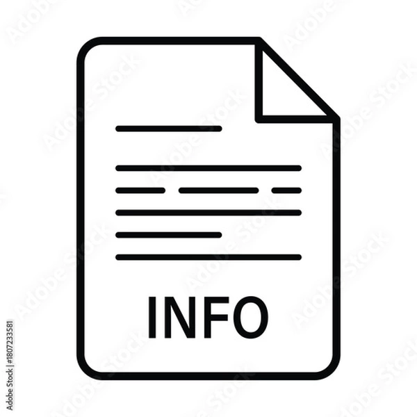 Obraz Minimal line-art INFO document icon in black and white for UI and guide designs