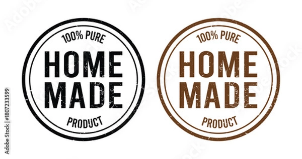 Obraz Vintage “HOME MADE” circular stamp logo with 100% PURE PRODUCT text, rustic black-and-white and sepia badge designs