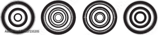 Obraz abstract concentric radial rings set – black and white circular glitch line design elements