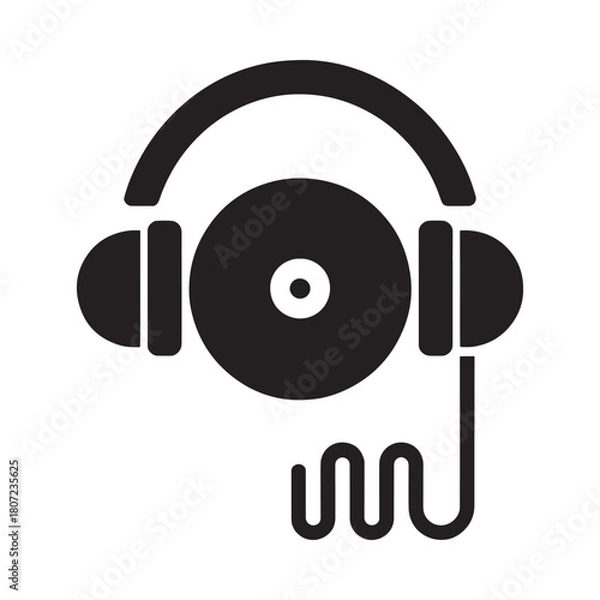 Fototapeta Icon of headphones over a vinyl record with cord
