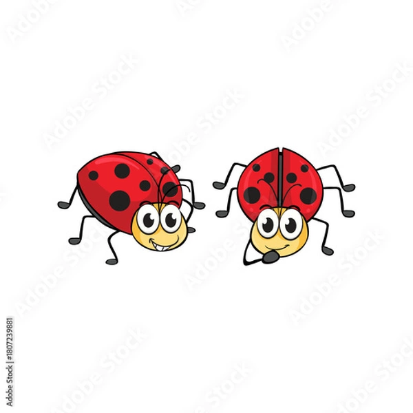 Obraz Cute Cartoon Ladybugs A Pair of Friendly Ladybugs with Happy Expressions and Black Spots