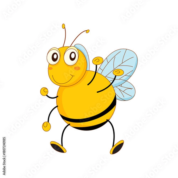 Obraz Cute Cartoon Bee Character in Action - A Friendly Flying Insect Illustration