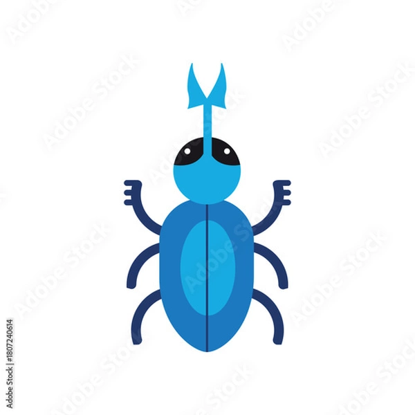 Obraz A simple flat design illustration of a blue beetle with a white background in a cartoonish style