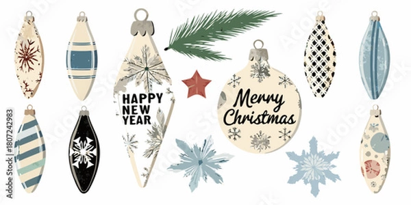 Obraz Vintage christmas ornaments and decorations with happy new year text