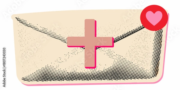 Fototapeta Retro style email with heart notification and plus sign icon