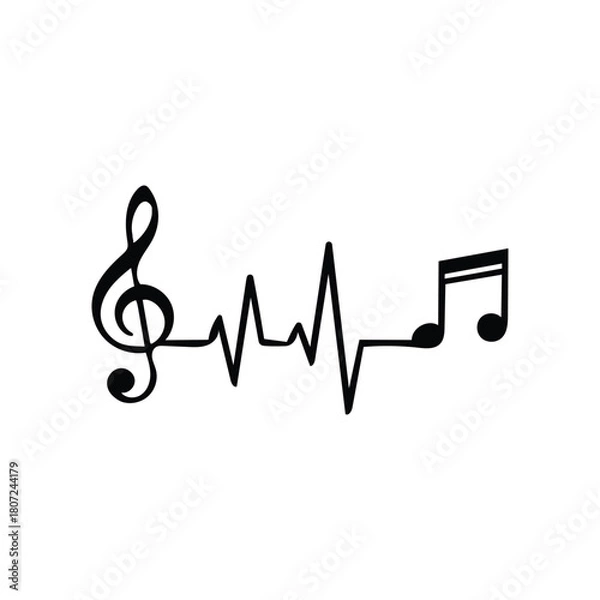Fototapeta music heartbeat pulse line with treble clef and note vector design icon illustration.