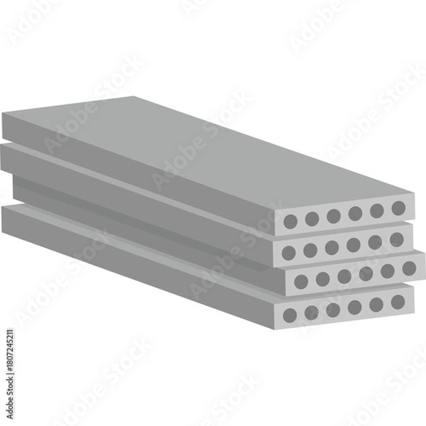 Obraz Stack of flat concrete slabs with circular voids for construction and building materials on a transparent background