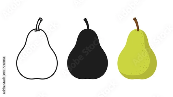 Fototapeta Pear illustration set featuring outline silhouette and color versions a simple vector design element isolated on white background