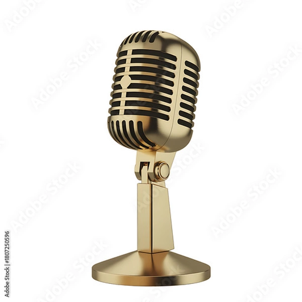 Obraz Classic vintage gold microphone with a retro design isolated on transparent background