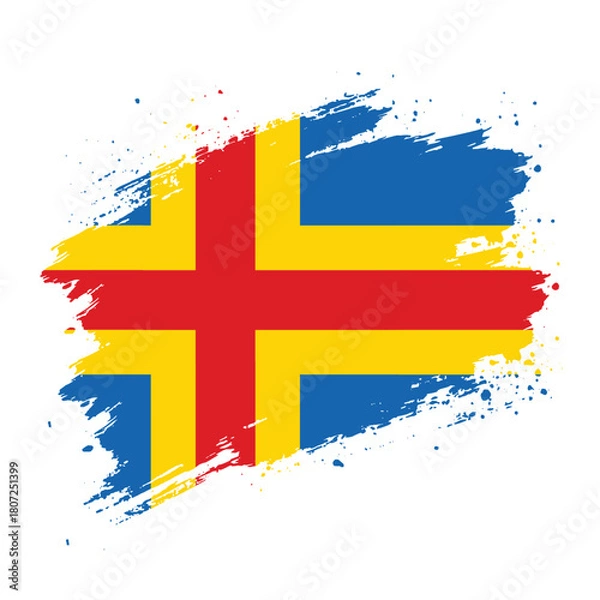 Obraz Stylized Åland Islands flag with brushstroke effect, artistic grunge Scandinavian cross design