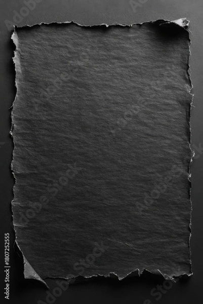 Fototapeta Ripped black paper surface with jagged edges creating modern minimal backdrop