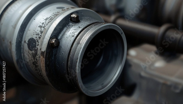 Fototapeta Close up of sturdy metal pipe and coupling