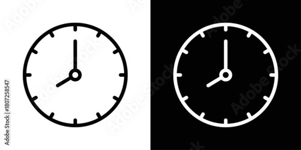 Fototapeta Clock icon in black and white stroke on background, representing time, schedule, or reminder.