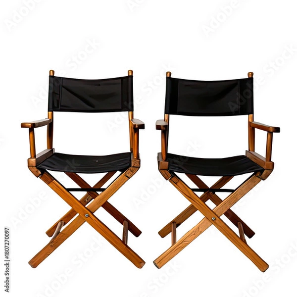 Obraz Two black-seated folding chairs on a black background (1)