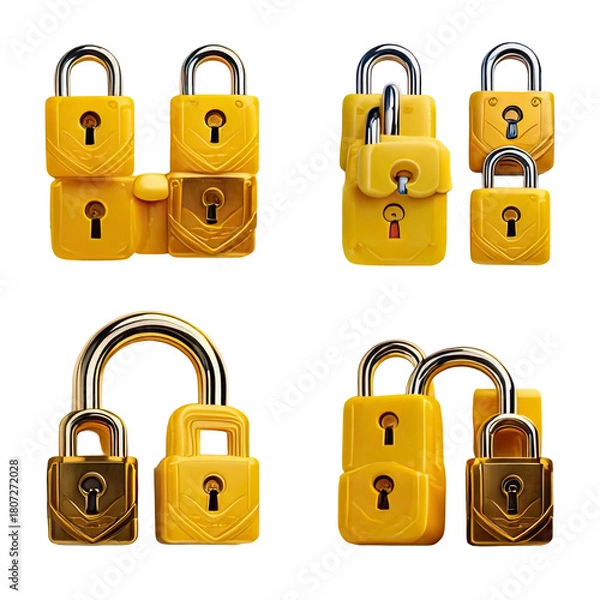 Obraz Set of yellow padlocks, some opened and some locked