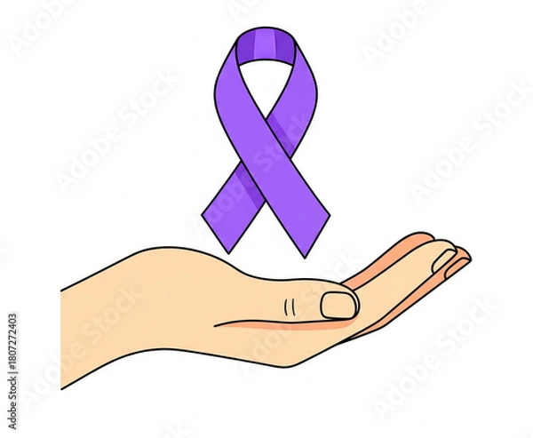 Obraz Support and awareness hand offering purple ribbon symbol illustration