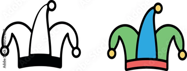 Obraz Jester Hat Illustration in Black and White and Full Color | Carnival, Fair, and Circus Costume Design Element