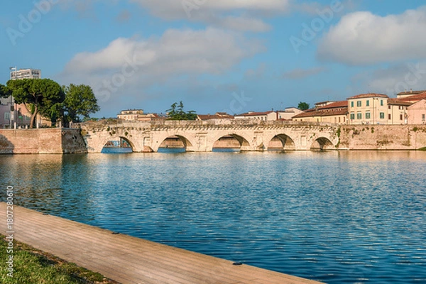 Fototapeta View over the Bridge of Tiberius, landmark in Rimini, Italy