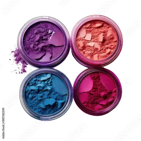 Obraz Four colorful, open cosmetic jars with loose powder