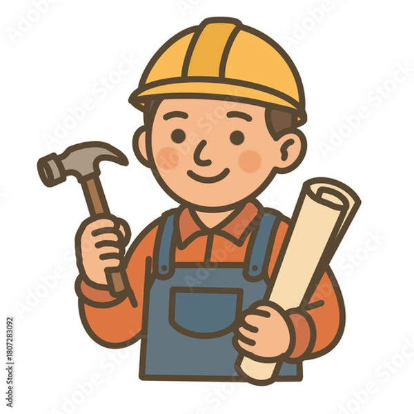 Obraz Hand draw builder cartoon character with hammer