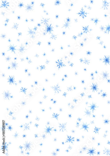 Fototapeta Hand drawn watercolor blue snowflakes postcard. Illustration isolated on white background. Can be used for postcard, poster and other printed products.
