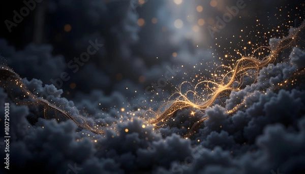 Fototapeta Dark background with black and golden gradients, sparkling glow, elegant festive abstraction