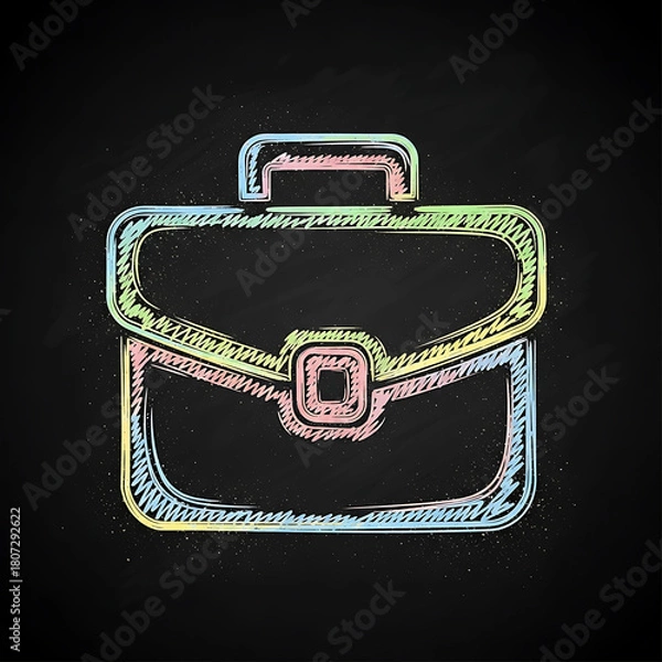Fototapeta Creative Doodle of Suitcase or Portfolio Representing Work and Travel, Education and Office Concept: Chalkboard Graphic of a Satchel. chalkboard background, travel, and professional work.