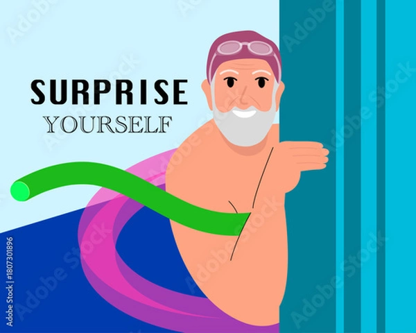 Obraz Swimming is excellent sport for older people, as they are gentle on joints and improve balance, flexibility, and cardiovascular health. Vector illustration.