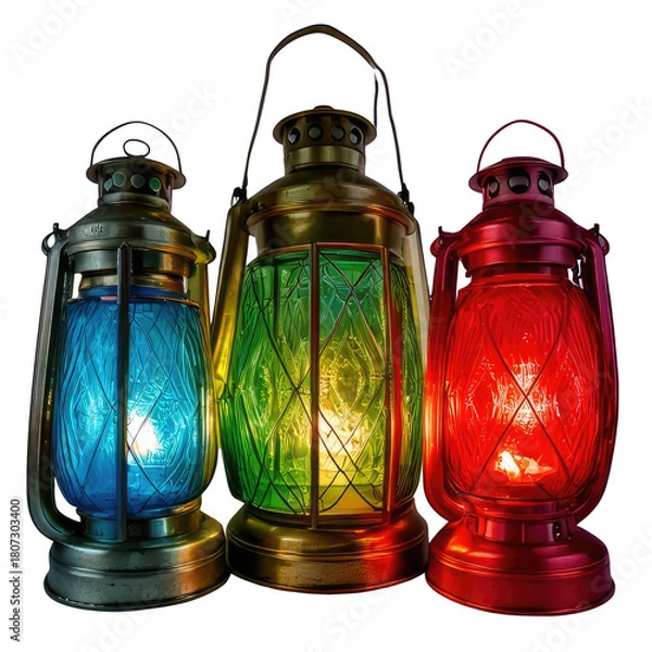 Obraz Three antique lanterns glow with vibrant color