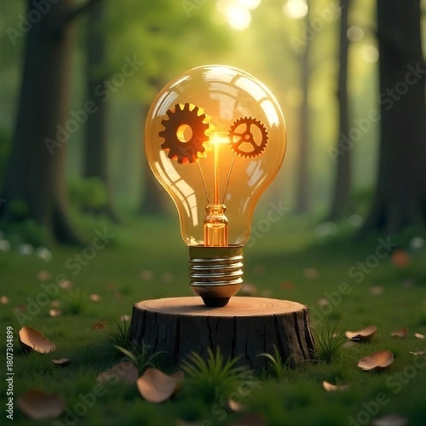 Obraz A creative light bulb with glowing illumination.