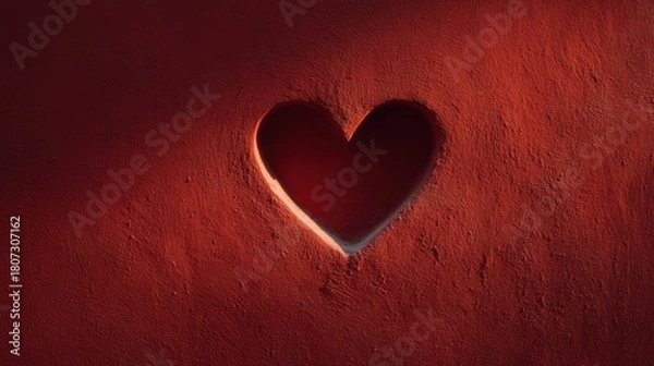 Fototapeta Heart-Shaped Cutout In A Red Wall: Romantic Symbol Of Love And Connection For Valentine’s Day Campaigns, Home Decor, And Inspiring Imagery Of Warmth, Intimacy, And Togetherness