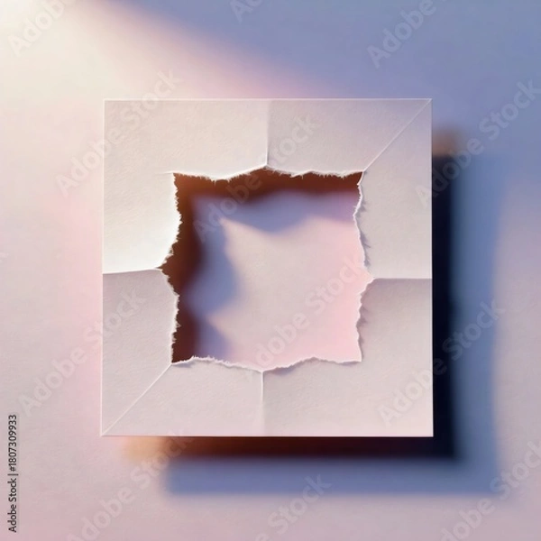 Obraz Abstract Pink Torn Paper Square Frame with Shadow on Pastel Background Minimalist Art