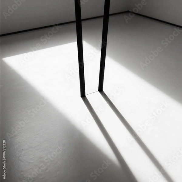 Obraz Abstract Black Chair Legs Casting Long Graphic Shadows on White Floor Minimalist Photo