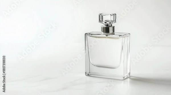 Fototapeta Crystal perfume bottle on white background with elegant design